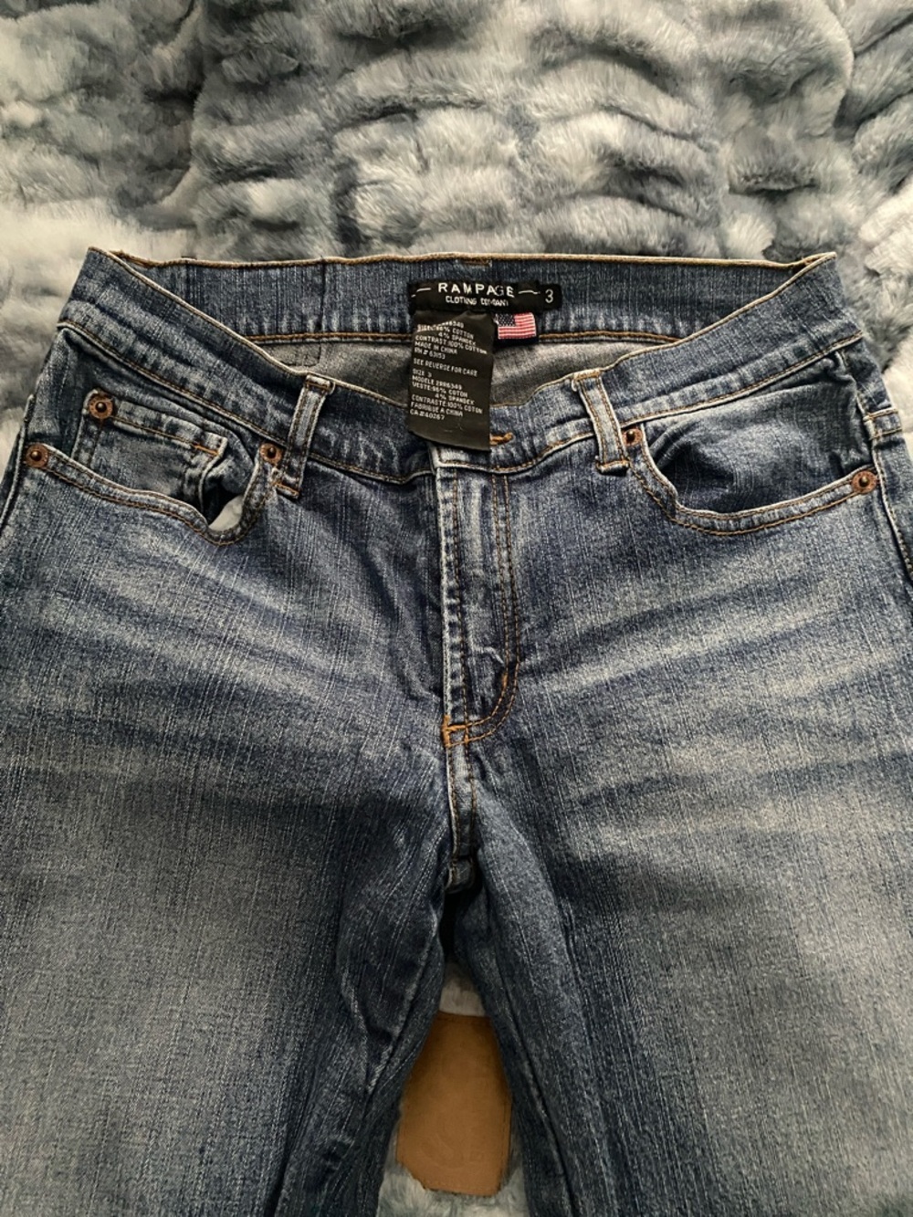 Rampage Blue Denim Flare Jeans with Multicolor Corduroy Insets - Picture 6 of 6